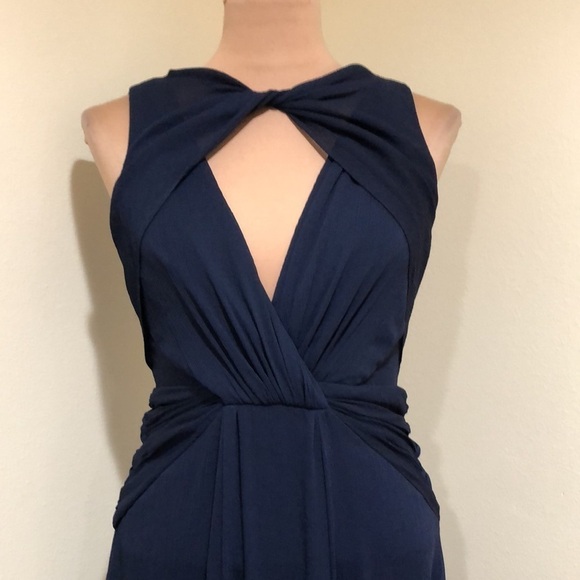 Badgley Mischka Petunia Dress Size 2 Navy Blue Twist Cut Out Open Back Gown - Picture 3 of 10